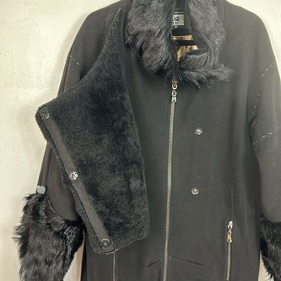 RIMIT Black Wool Blend Fur Trim High Neck Coat Size M - Picture 3 of 10